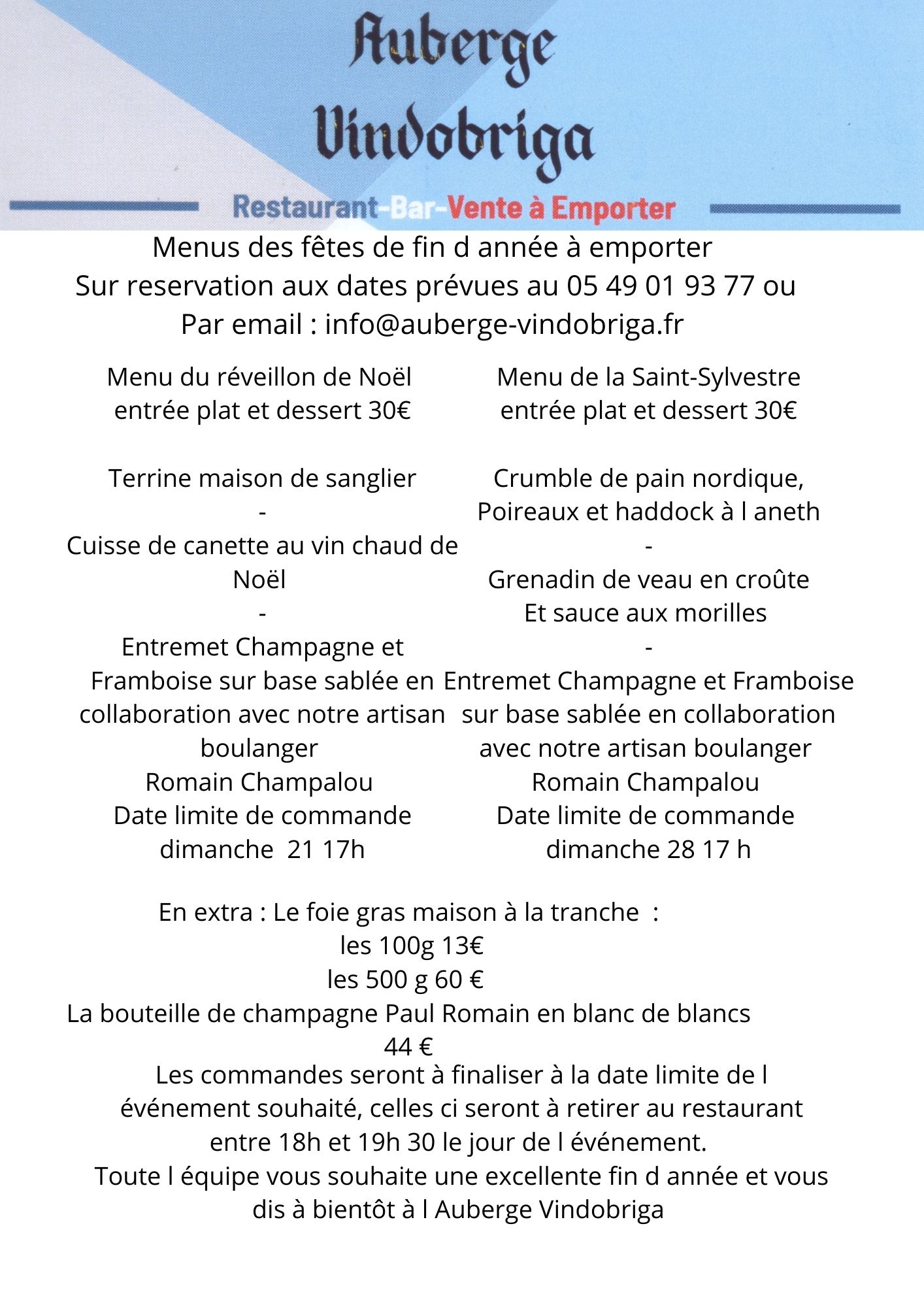 Menus des fêtes de fin d'année
